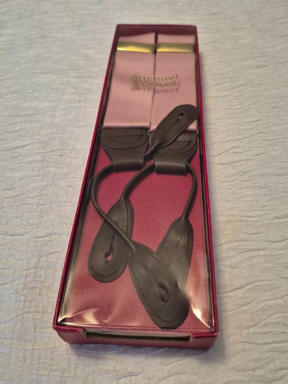 Mens Suspenders Pale Pink w Leather Ends - New in box